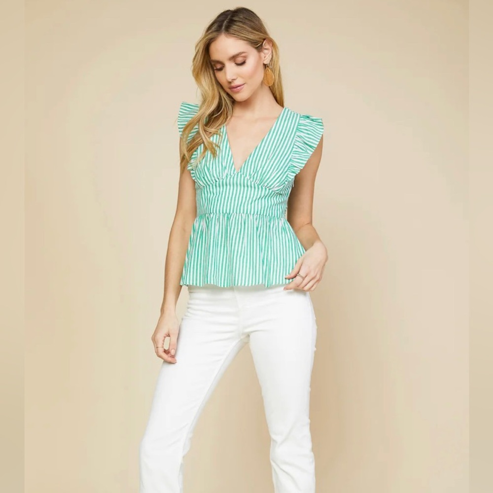 SKIES ARE BLUE NWOT Striped Green And White Back Tie Top Size Small